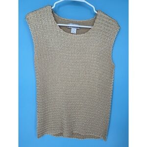 Dressbarn Top XL Crinkle Sleeveless  Stretch BEIGE